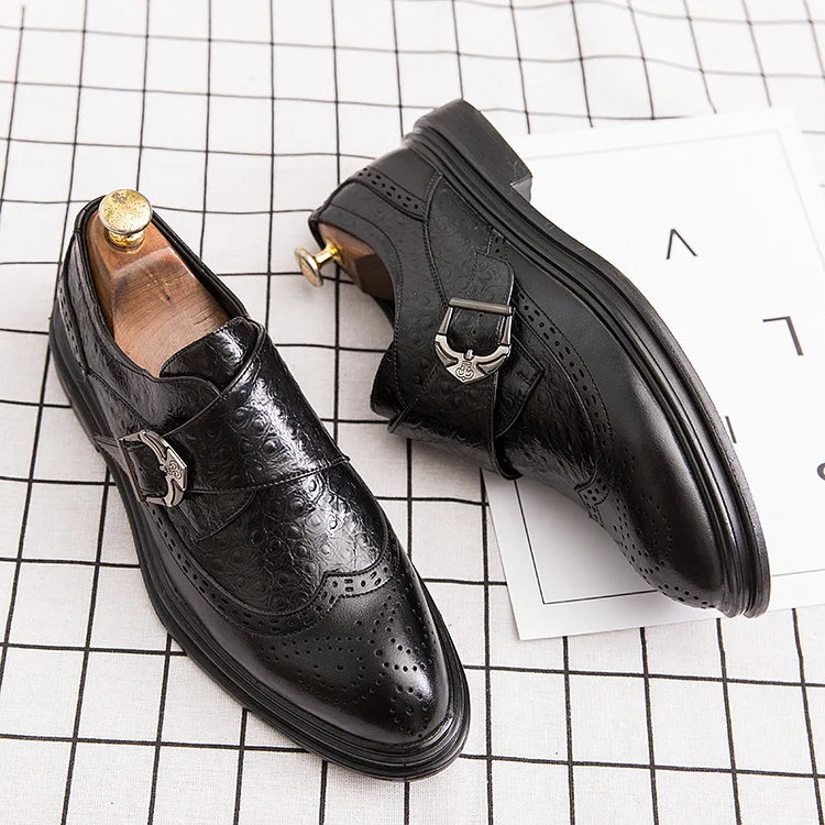 Alloy Buckle PU Leather Patchwork Hollow Out Pointy Toe Slip-On Loafers Shoes