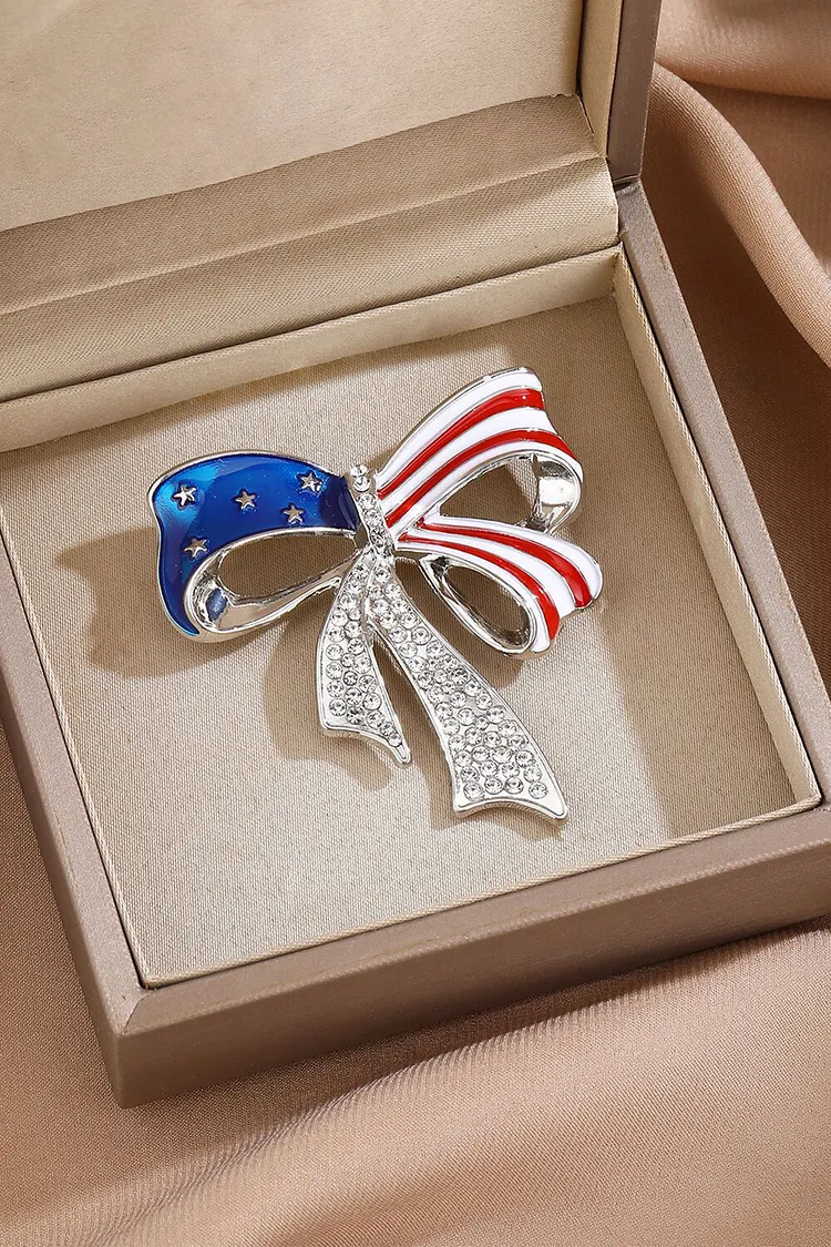 Independence Day American Flag Dripping Oil Bow Shaped Rhinestone Earrings 2024 - Xpluswear