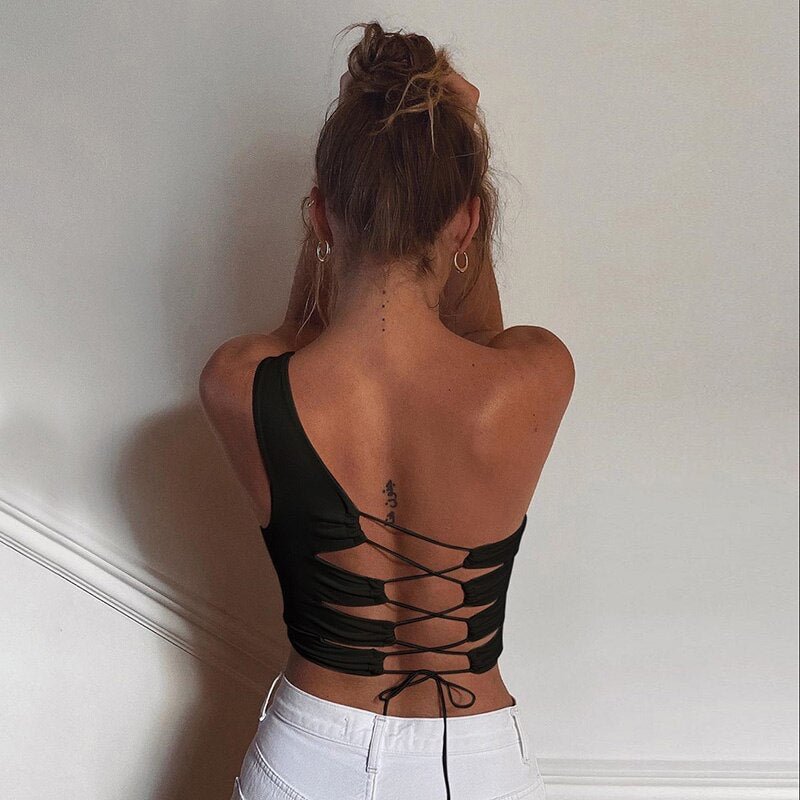 WannaThis Sexy Hollow Backless Black Bandage Tank top Women Summer Party Club Party Wear Camisole Femme Crop Tops Slim Stretchy