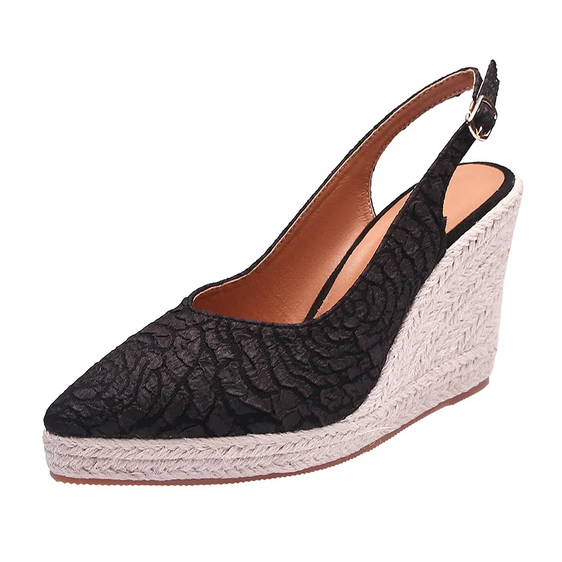 Wongn Wongn Heel Thick High Heel Pointed Head Drag Sandals Women Shallow Mouth Empty Single Shoes Straw Hemp Rope
