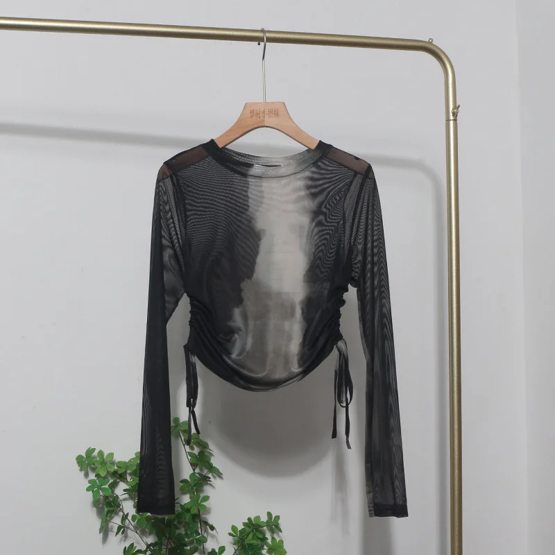 Uveng Design With A Thin-Dyed Sexy Mesh Long-Sleeved Sunscreen T-Shirt With A Short Top 8928