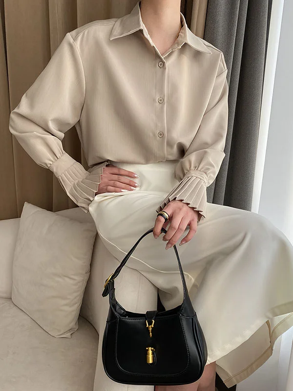Flared Sleeves Solid Color Lapel Blouses&Shirts Tops