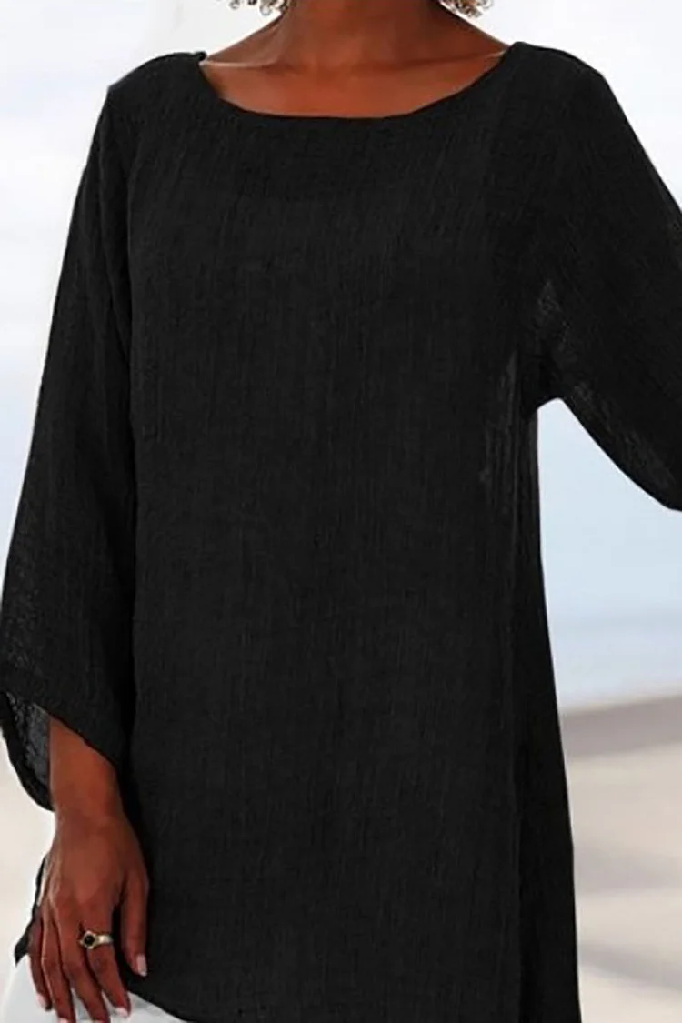 Asymmetric Hem Long Sleeve Round Neck T-Shirt