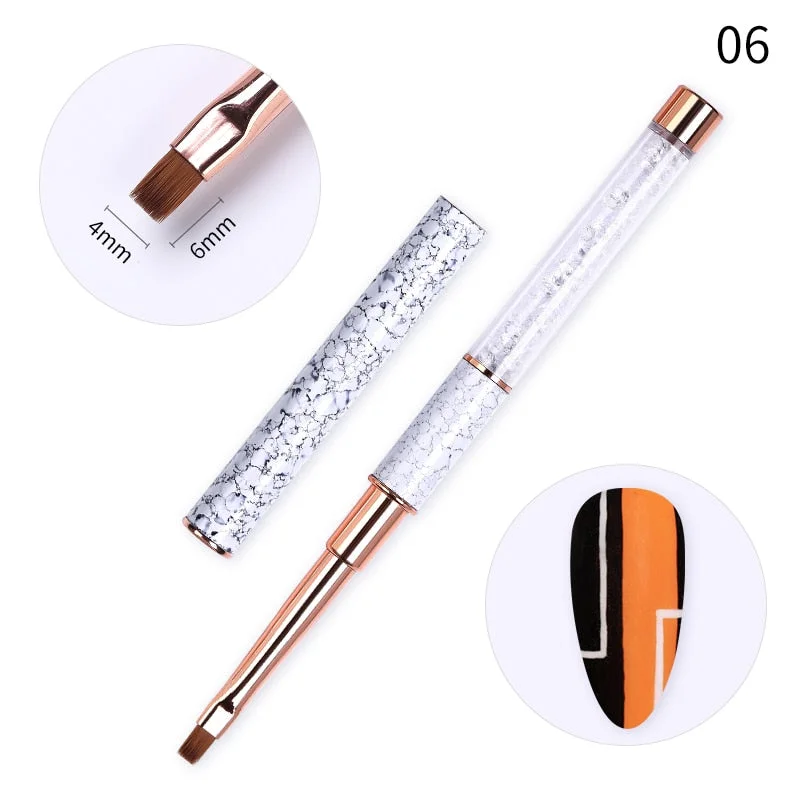 Nail Liner Brush Carving Flat Round UV Gel Painting Brush Lines Drawing Pen Gradient Brush Marble Handle Manicure Nail Art Tool-Nail Inspo