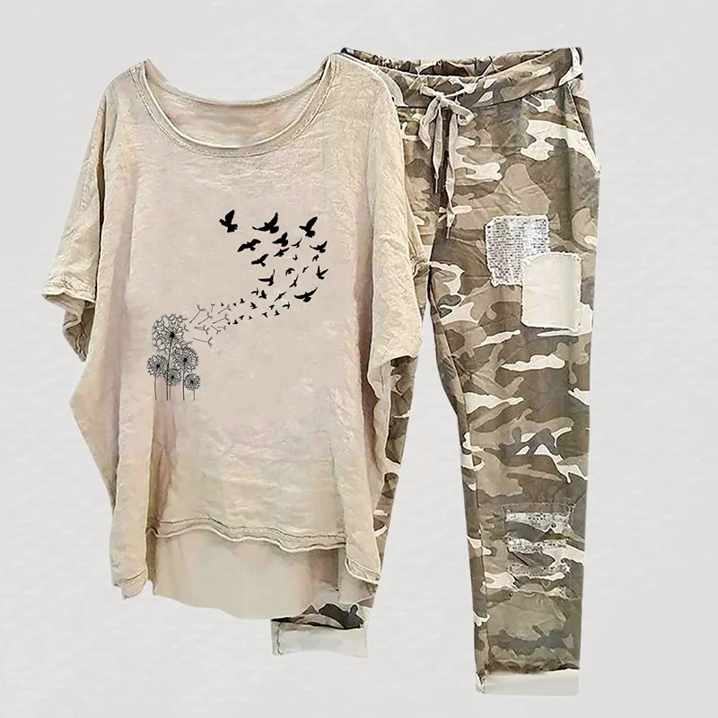 Women's Dandelion And Butterfly Printed Two Piece Casual Set