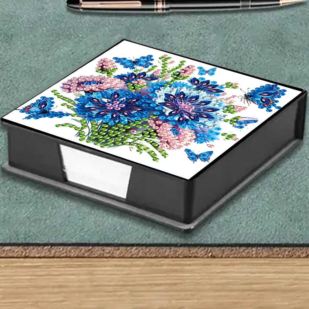 Blue Flowers PU Diamond Painting Notecard Box 5D DIY Diamond Art Note Box