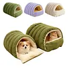 Warm Enclosed Cat Bed Corduroy Plush Cats Tent Calming Pet Nest Cave for Cats Dogs