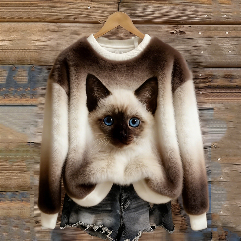 Siamese Cat Inspired Gradient Cozy Plush Sweatshirt wearshes