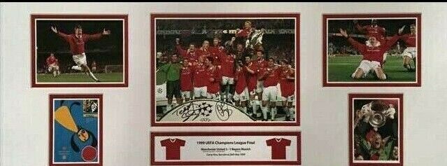 SHERINGHAM & SOLSKJAER SIGNED MANCHESTER UNITED 30x12 Photo Poster painting 1999 FINAL PROOF COA