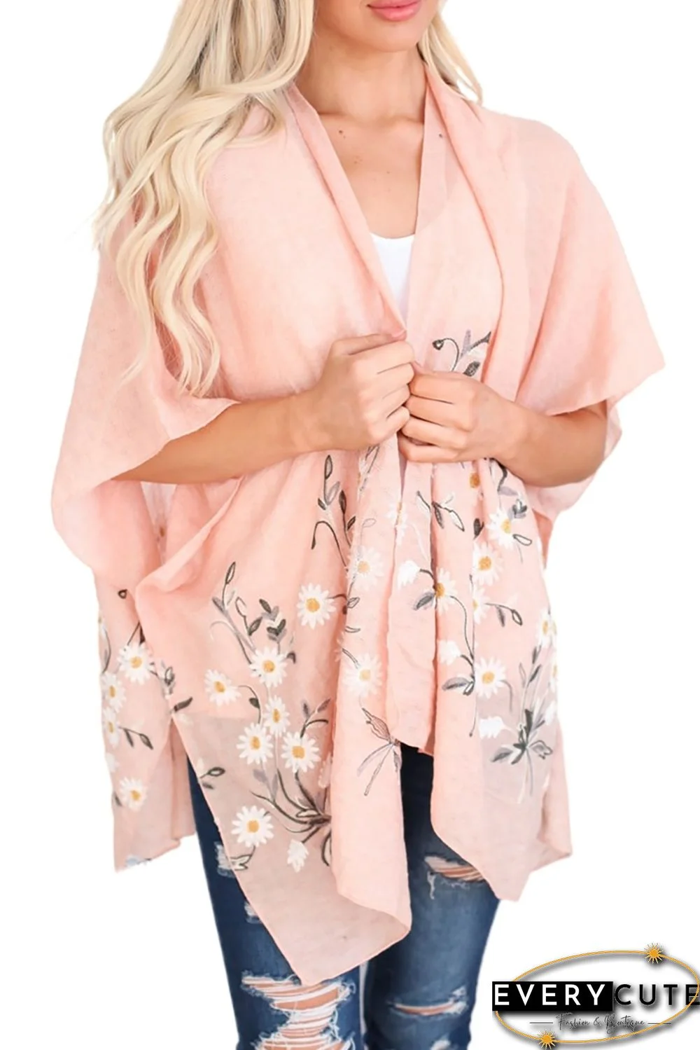 Pink Spring Daisy Woven Kimono