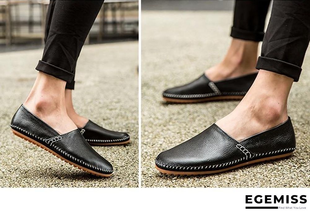 Men Non-slip Fashion Slip On Genuine Leather Flats Moccasins Loafers Shoes | EGEMISS