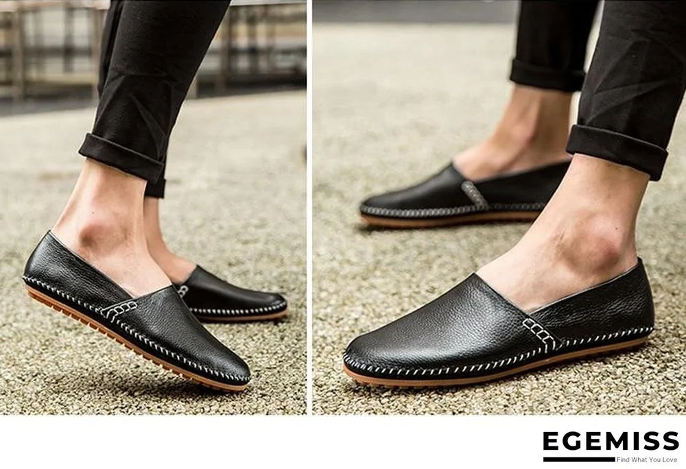 Men Non-slip Fashion Slip On Genuine Leather Flats Moccasins Loafers Shoes | EGEMISS