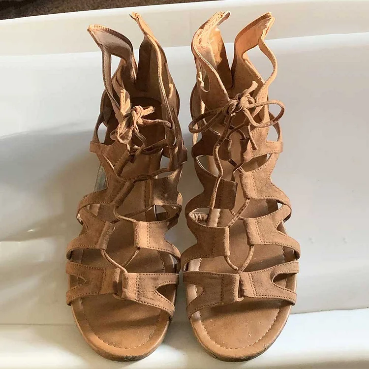 Custom Made Tan Low Heel Gladiator Sandals |FSJ Shoes