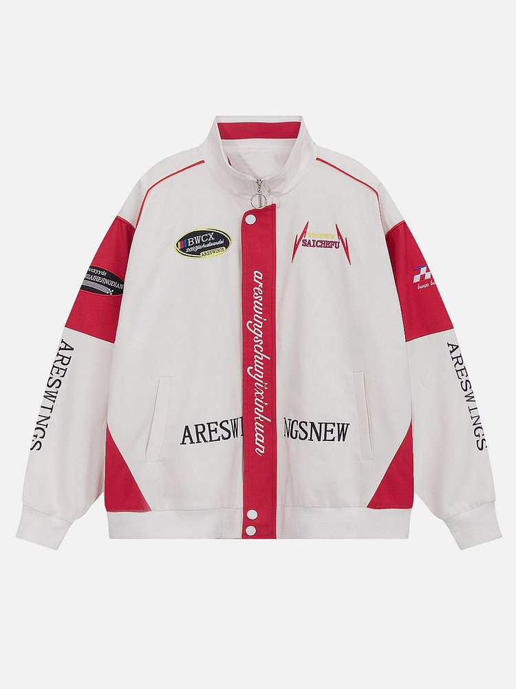 Letter Embroidery Color Blocking Jacket