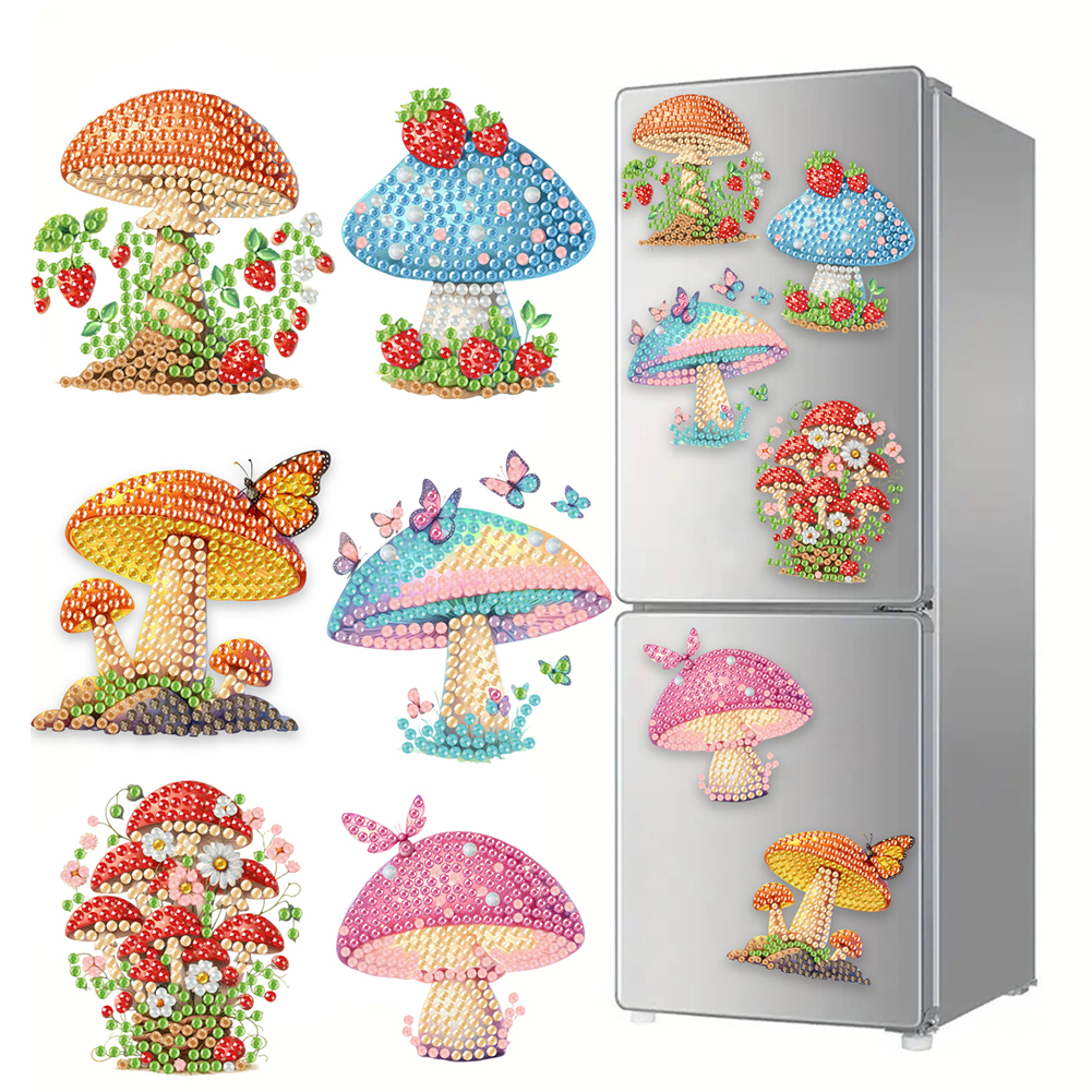 6Pcs Acrylic Mushrooms Diamond Painting Fridge Magnet for Car Mailbox Decor