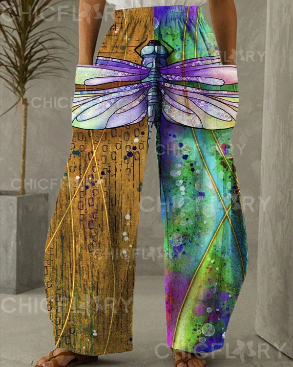 Women's Dragonfly Print Loose Pants 