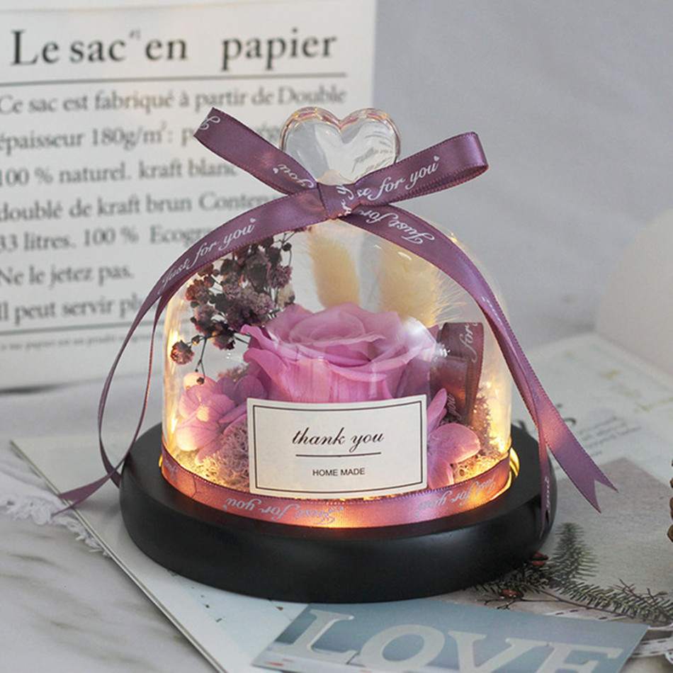 Tegooe DuHouse Forever Roses Preserved Real Flowers in Glass Dome Eternal Flower Gift for Her Valentines Day Anniversary B...