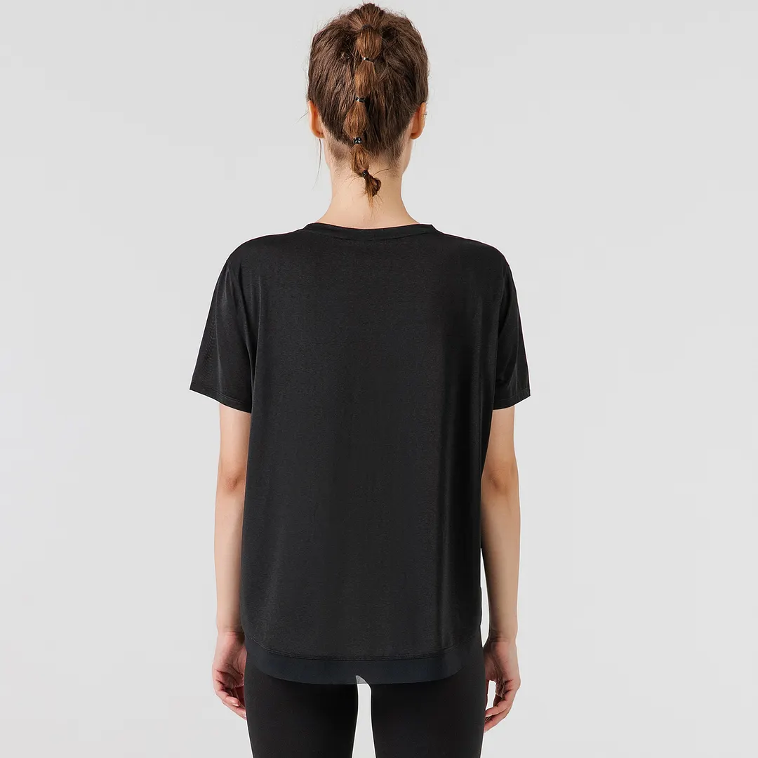Buy Hergymclothing Black short sleeve v sided split mesh breathable loose sports running t-shirt at an affordable price
