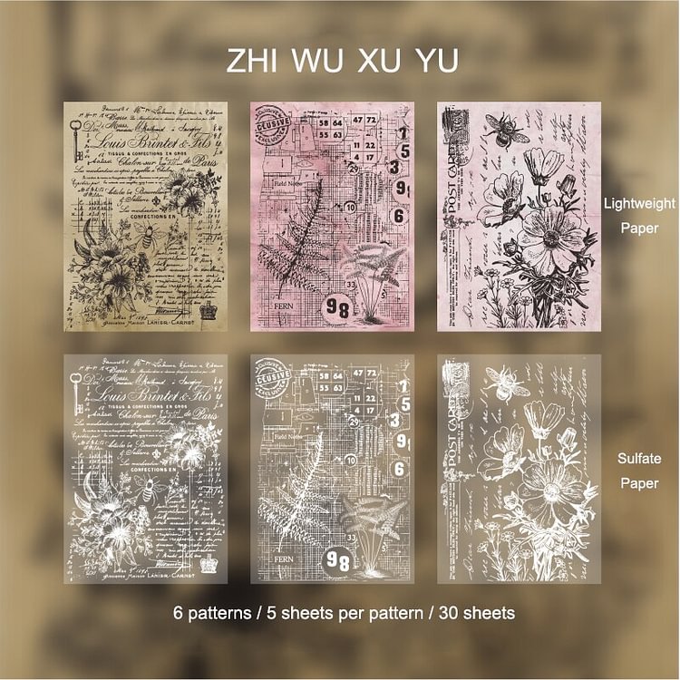 JOURNALSAY 30 Pcs Bi-Material Vintage Decoration Material Paper Memo Pad Diary Scrapbooking Stationery