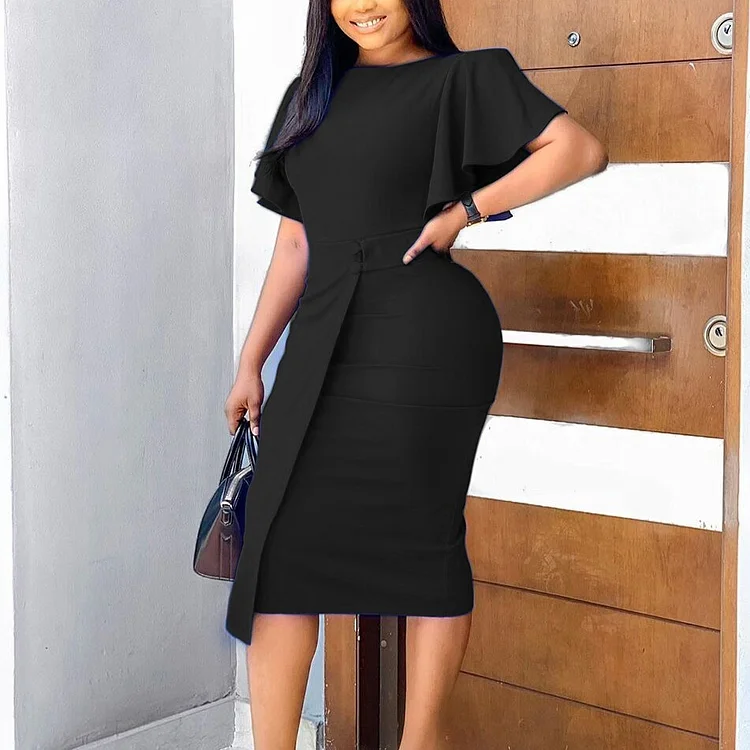 Work Office Clothing for Women Ladies 2023 Formal Lantern Sleeve Bodycon Split Fashion Elegant Business Work Wear Dress Midi New QueenFunky