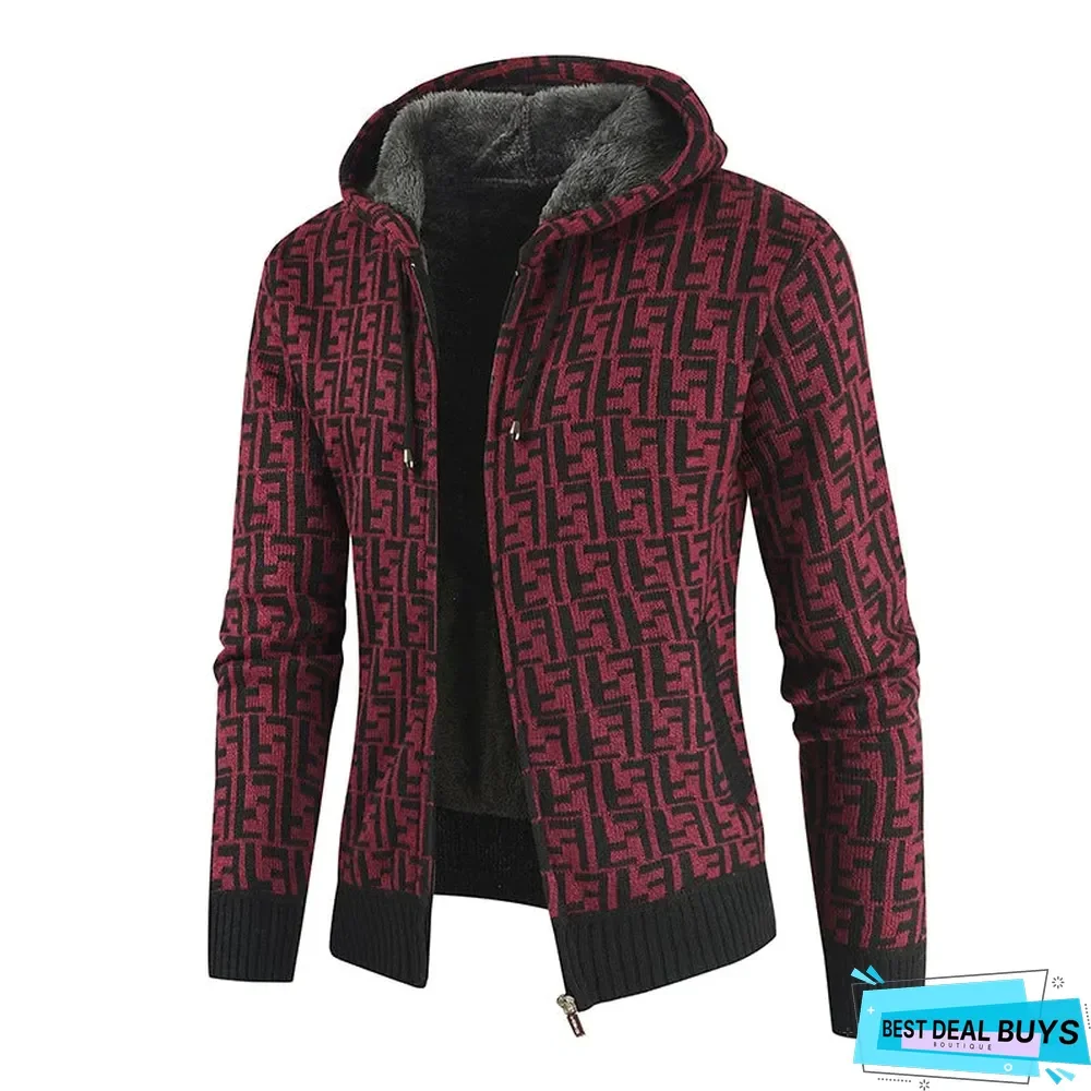 Men's Color Matching Hooded Sweater Coat