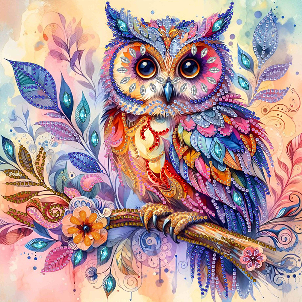 Indian Painted Owl 30*30cm(canvas) special shaped drill diamond painting