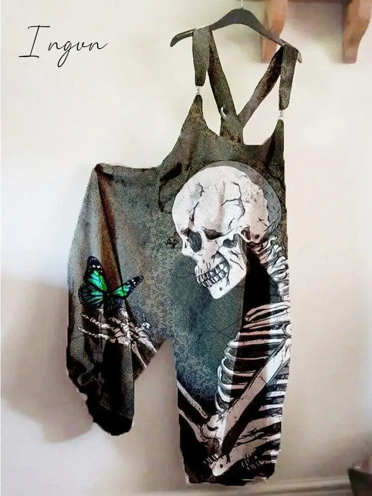 Ingvn - Women’s Jumpsuits Bib Halloween Skeleton Casual Summer Print Halter Holiday Daily