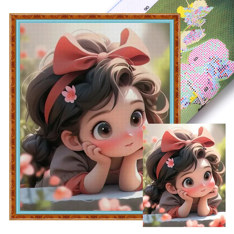 『DIY』Red Bow Girl  - 11CT Stamped Cross Stitch(40*50cm)