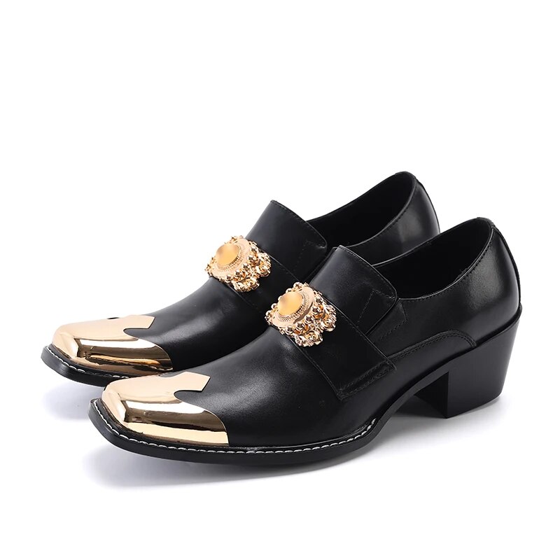 VCSHOES Zapatos Plus Size Italian Style Men Shoes Male Party Wedding Shoes Metal Square Toe Man Monk Strap Genuine Leather Dress Shoes