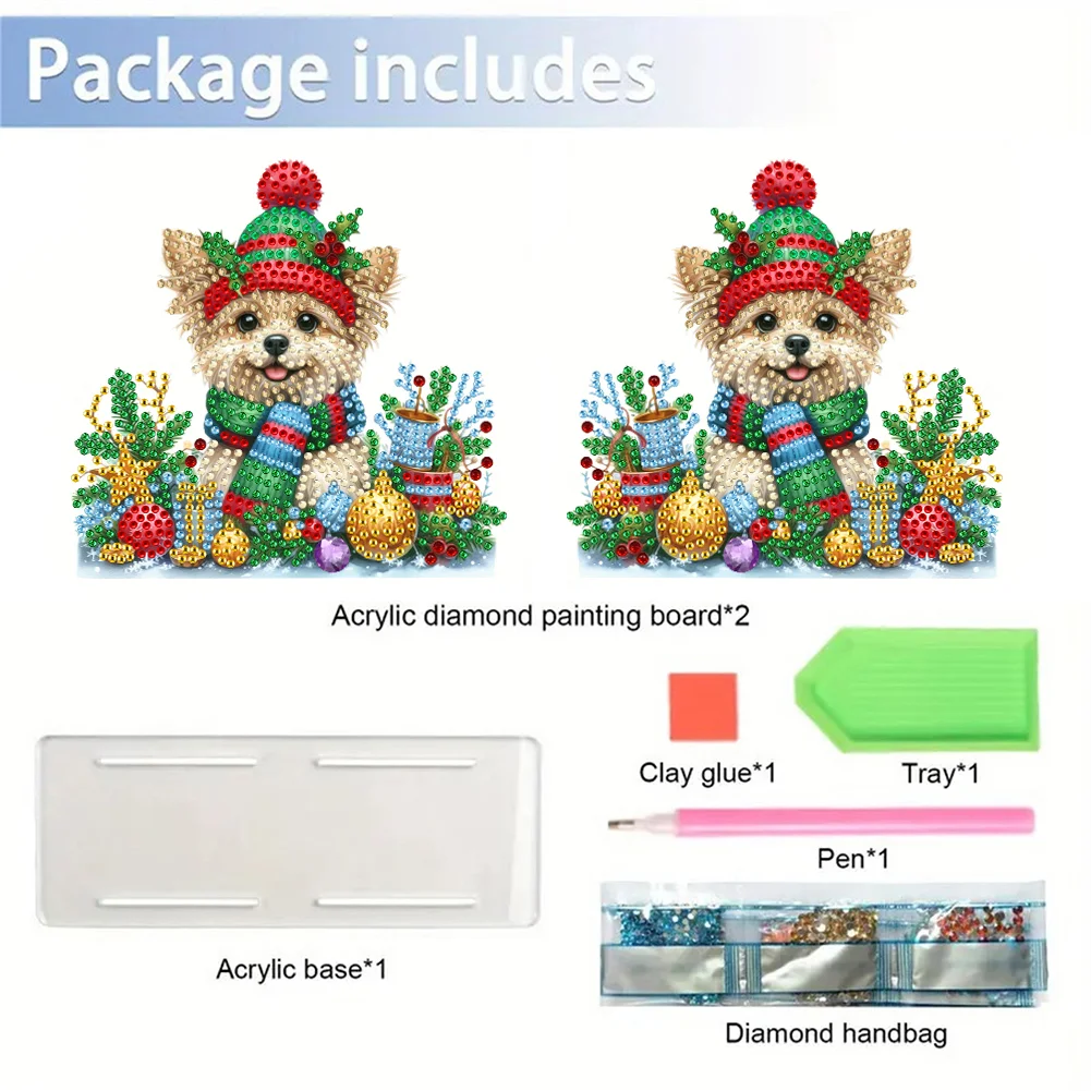 5D DIY Christmas Dog Acrylic Double Sided Diamond Art Paper Towel Storage Rack Decor
