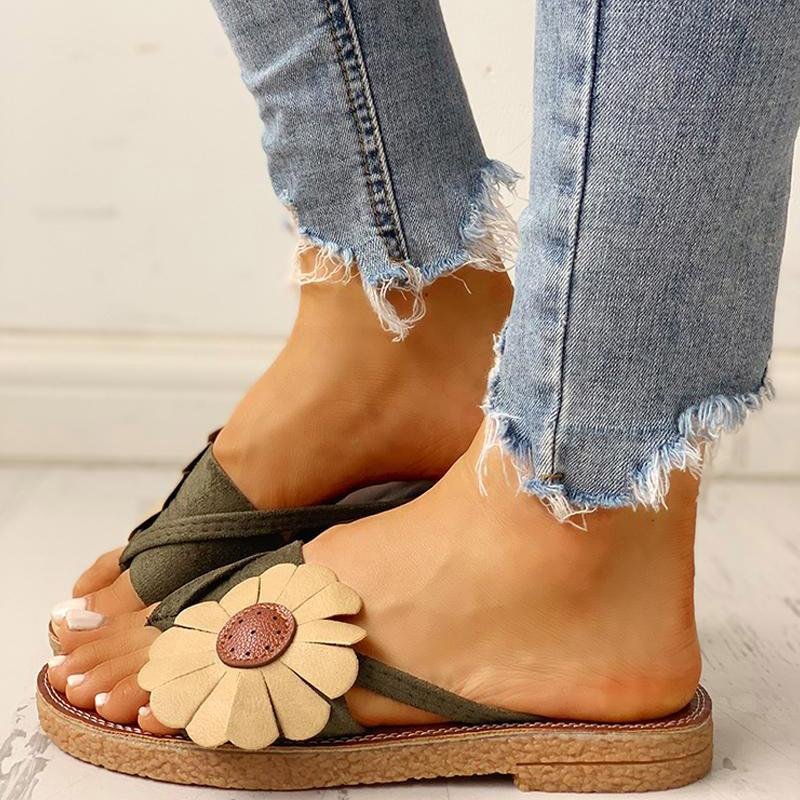 Toe Post Flower Design Flat Sandals - Womens Fashion Online Shopping