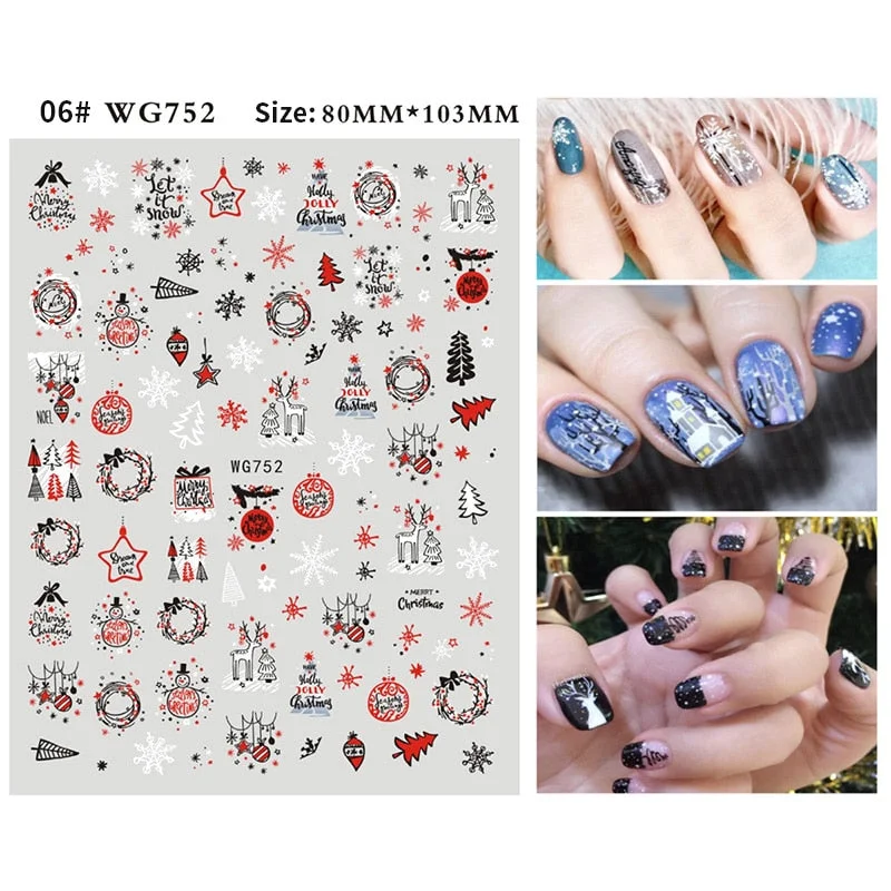 1Pc Christmas 3D Nail Stickers Snowflake Snow Man Elk Transfer Slider Nail Art Decotaion For Winter Sliders Foils Manicures