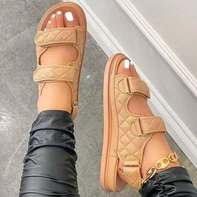 Women's qulited 2 strap velcro sandals