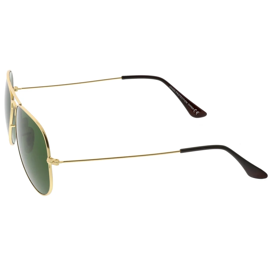 Premium Small Classic Matte Metal Aviator glasses With Green Tinted Glass Lens 57mm