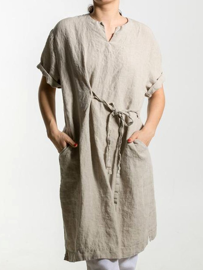 Apricot Casual Plain Cotton-Blend Dresses Zaesvini