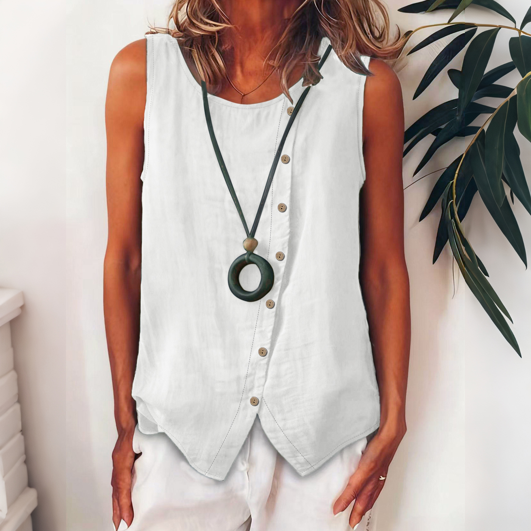 Comstylish Women's Solid Color Button-down Loose Sleeveless Vest