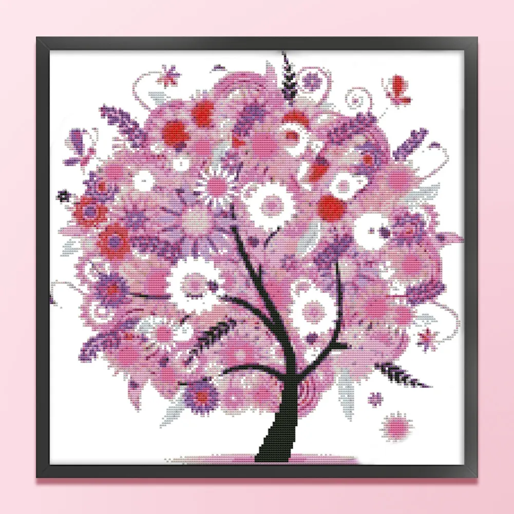 DIY Stamped Cross Stitch 14CT Partial Embroidery 42*42cm - Happy Tree