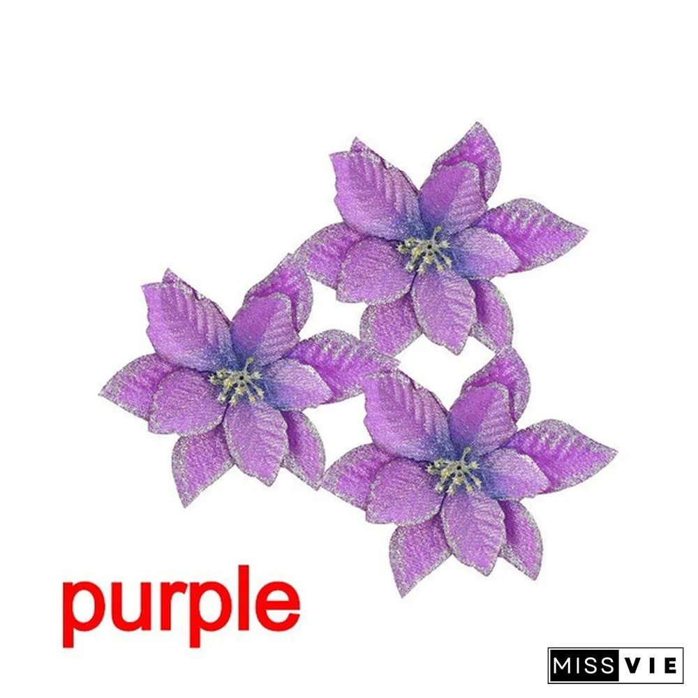 10 Pcs/Set Glitter Christmas Flower Poinsettia Christmas Tree Decorations Ornaments Christmas DIY Craft 11 Colors