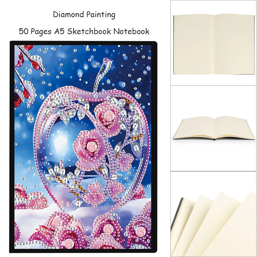 5D DIY Special Shaped Crystal Apple 50 Pages Diamond Painting Notebook for Beginners