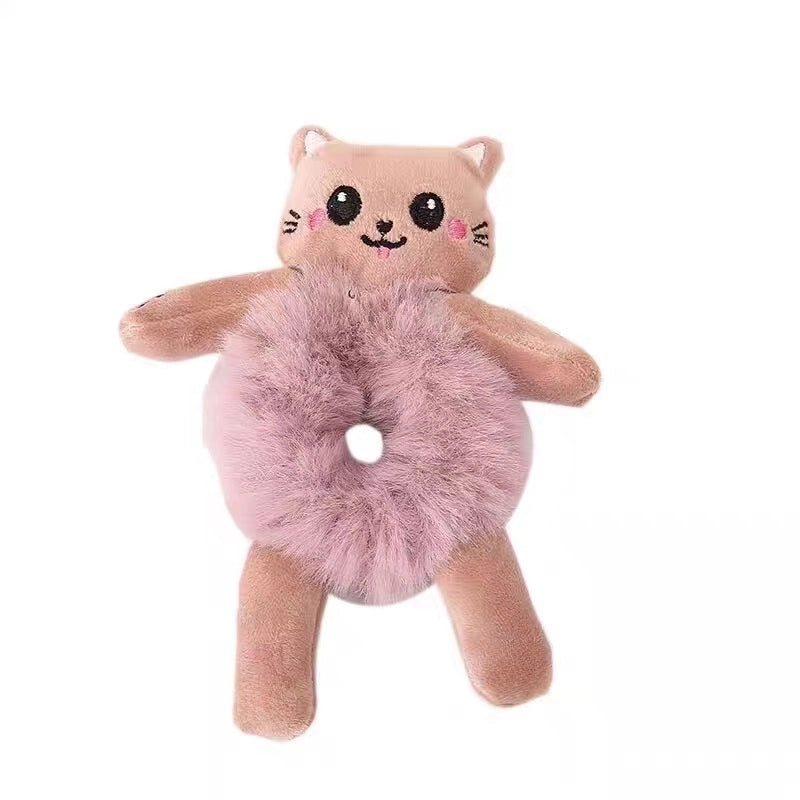 Cute Cartoon Plush Bear Hair Ring No Hurt Hair Headwear Children’s Hair Rope Korean Ball Head Rubber Band Bag