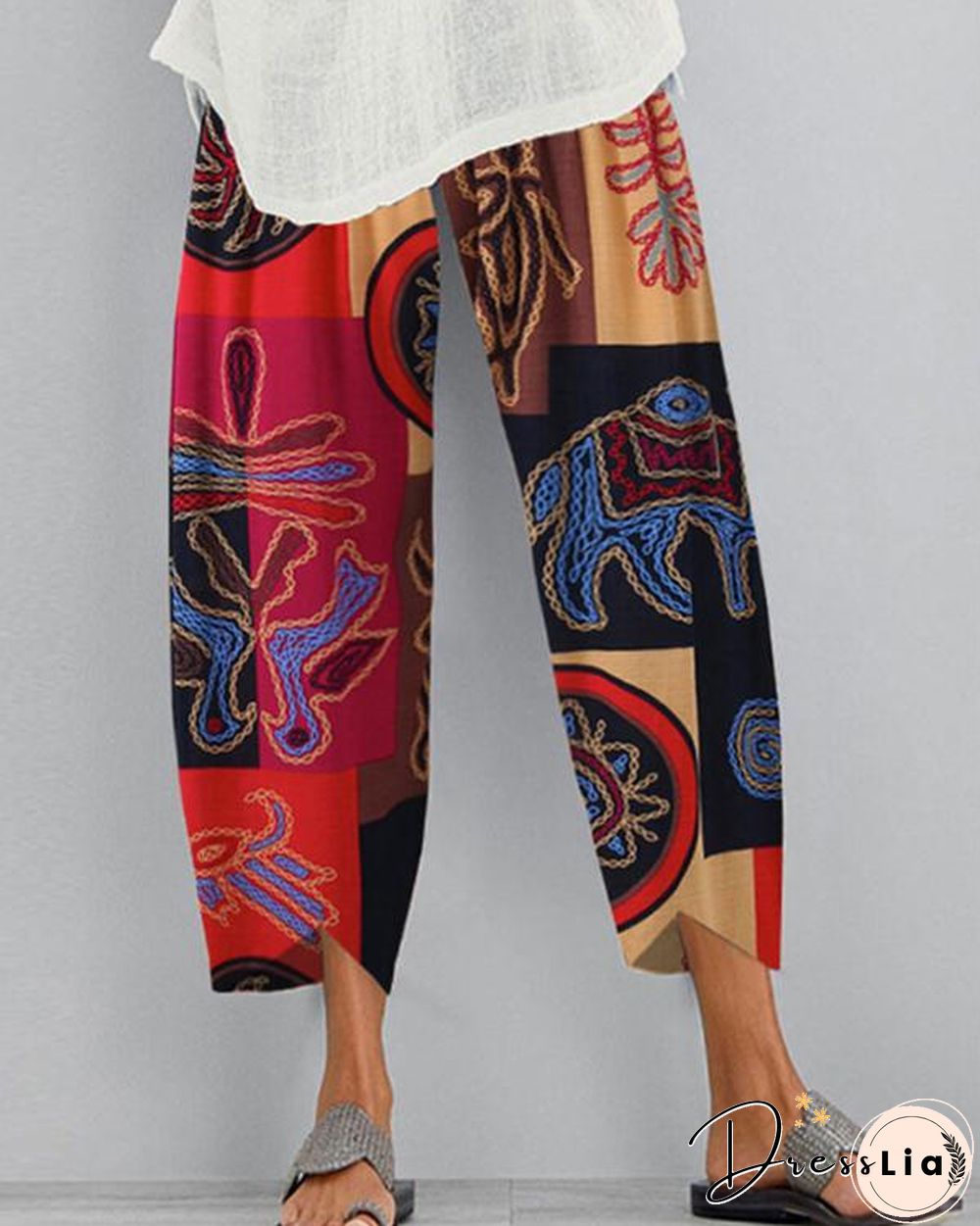 New Fashion Loose Cotton and Linen Printed Casual Pants