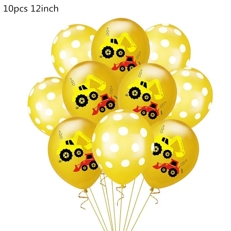 Construction Tractor Theme Excavator Inflatable Balloons Truck Vehicle Banners Baby Shower Kids Boys Birthday Party Supplies