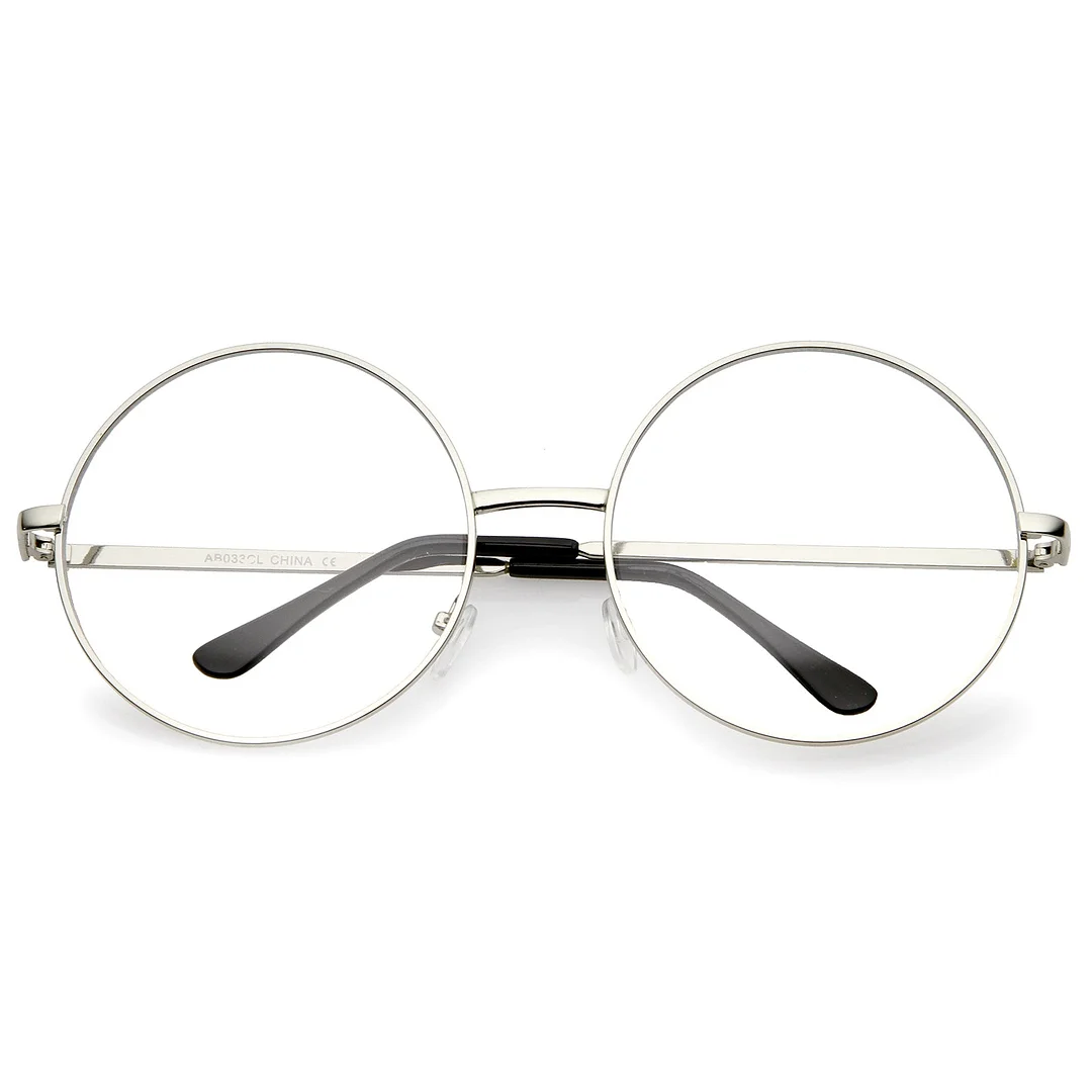 Oversize Metal Frame Slim Temple Clear Lens Round Eyeglasses 60mm