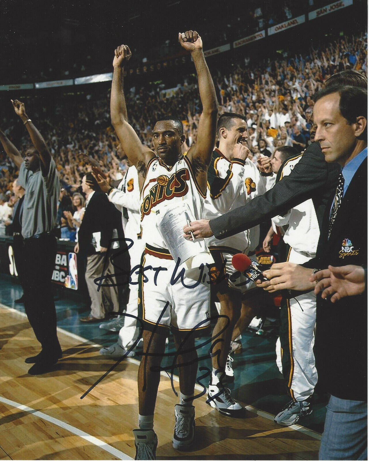 HERSEY HAWKINS SIGNED AUTHENTIC 'SEATTLE SUPERSONICS' 8x10 Photo Poster painting COA NBA LEGEND