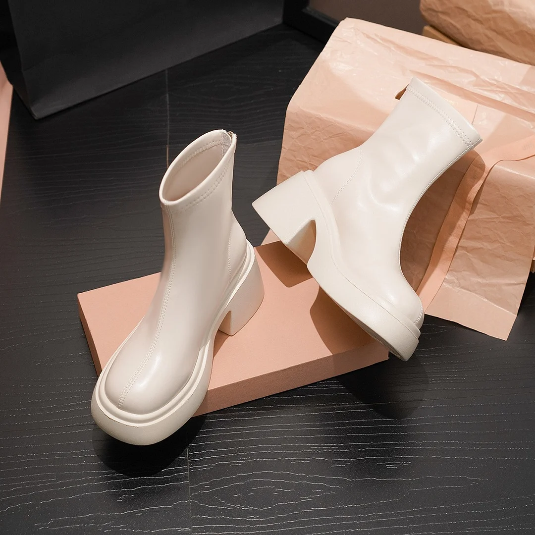 Breakj Breakj Short Boots Girl Pine Cake Thick Bottom Small Man Height Elastic Thin Boots Thin Boots