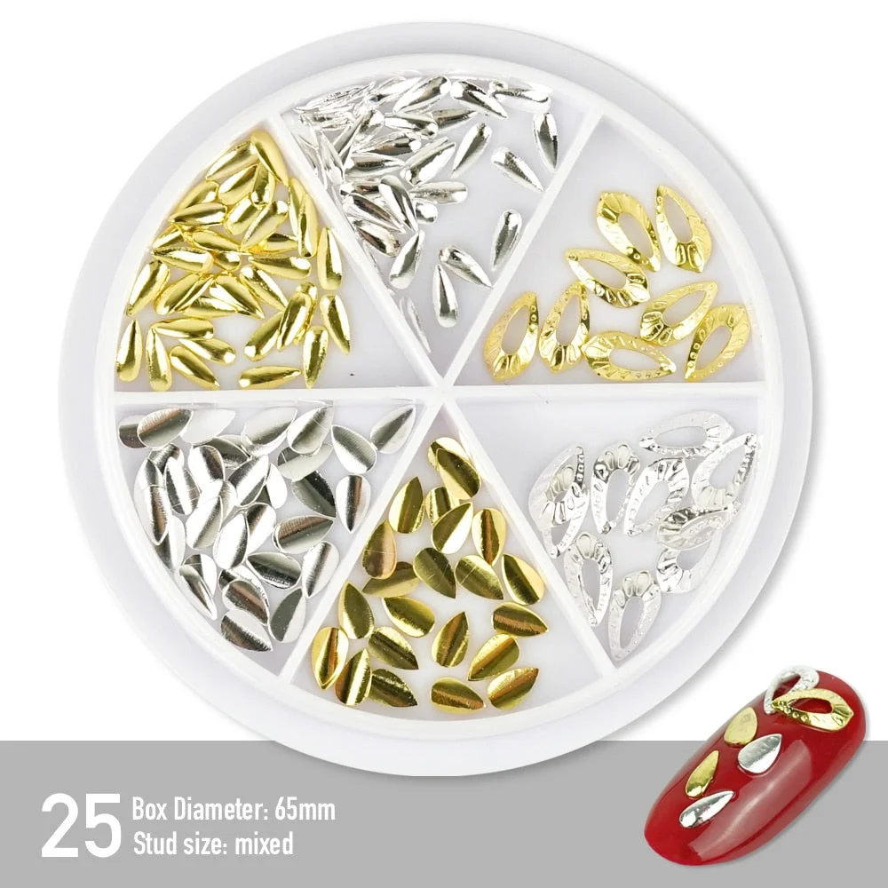 [Beautizon] 6 Grids Mixed Steel Studs Stars moons triangles Charms Nails DIY Accessories Nail Decoration Nail Art Rhinestones