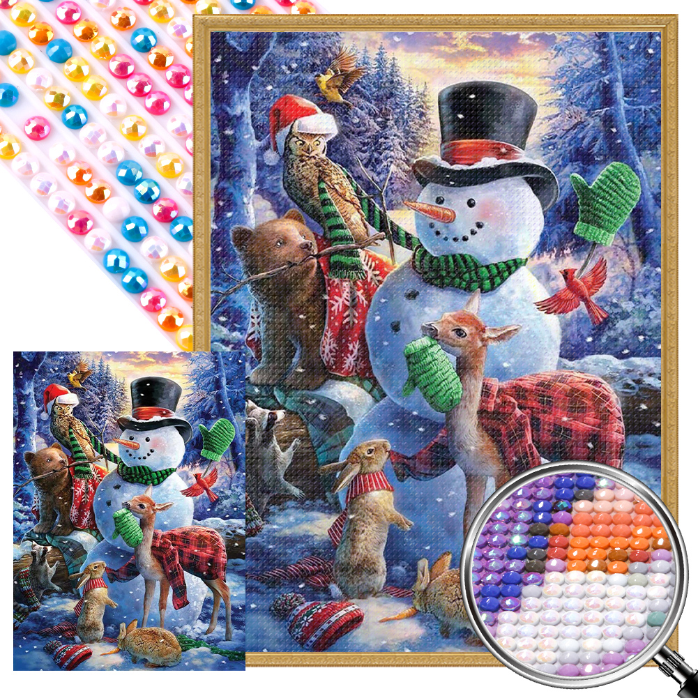 Christmas Snowman 40*54cm(picture) full round drill diamond painting with 3 to 5 colors of AB drills