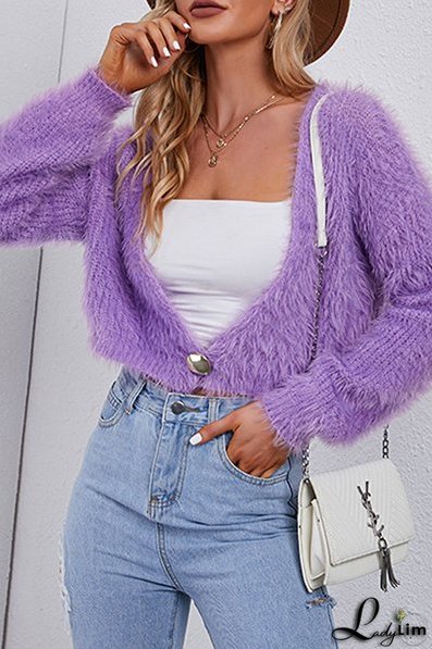 Solid Split Joint Buttons V Neck Outerwear