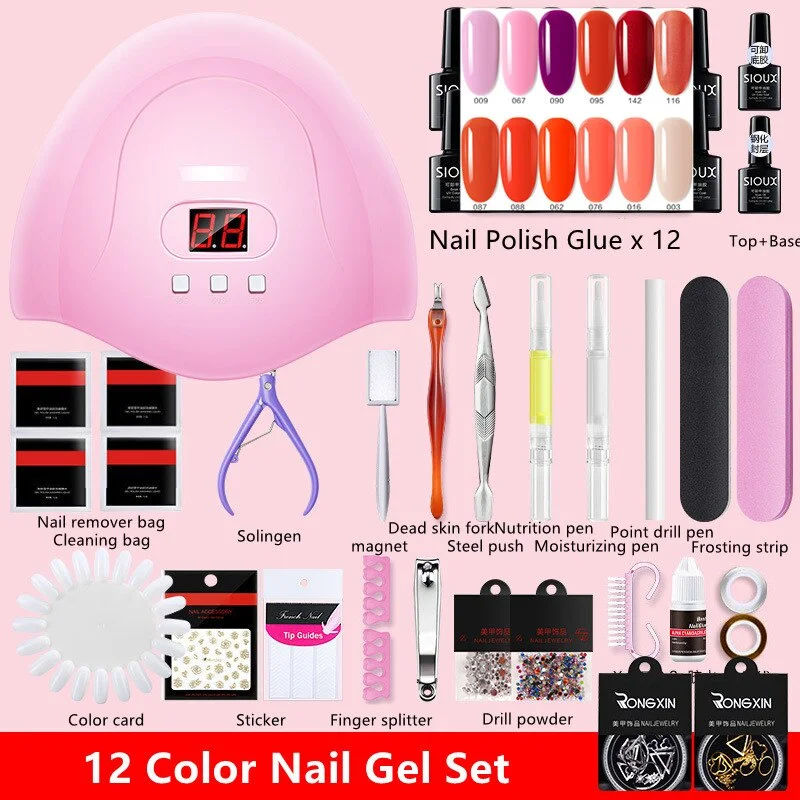 Nail Set UV LED Lamp Dryer with 12 Pcs Nail Gel Polish Kit Soak Off Manicure Tools Set Electric Nail Drill Nail Tools-Nail Inspo