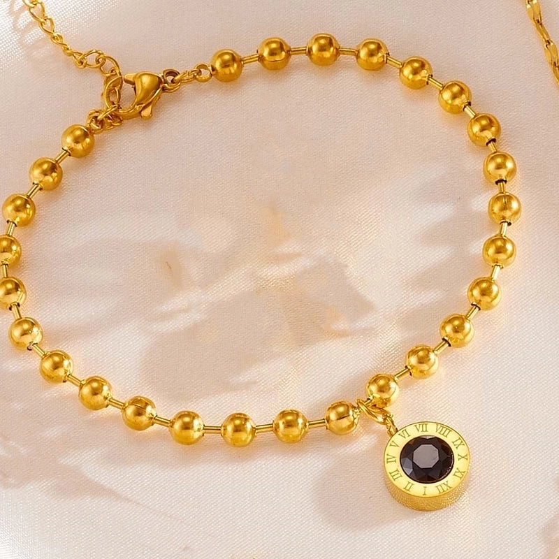 Elegant Classic Style Roman Numeral Titanium Steel Rhinestones 18K Gold Plated Inlay Jewelry Set